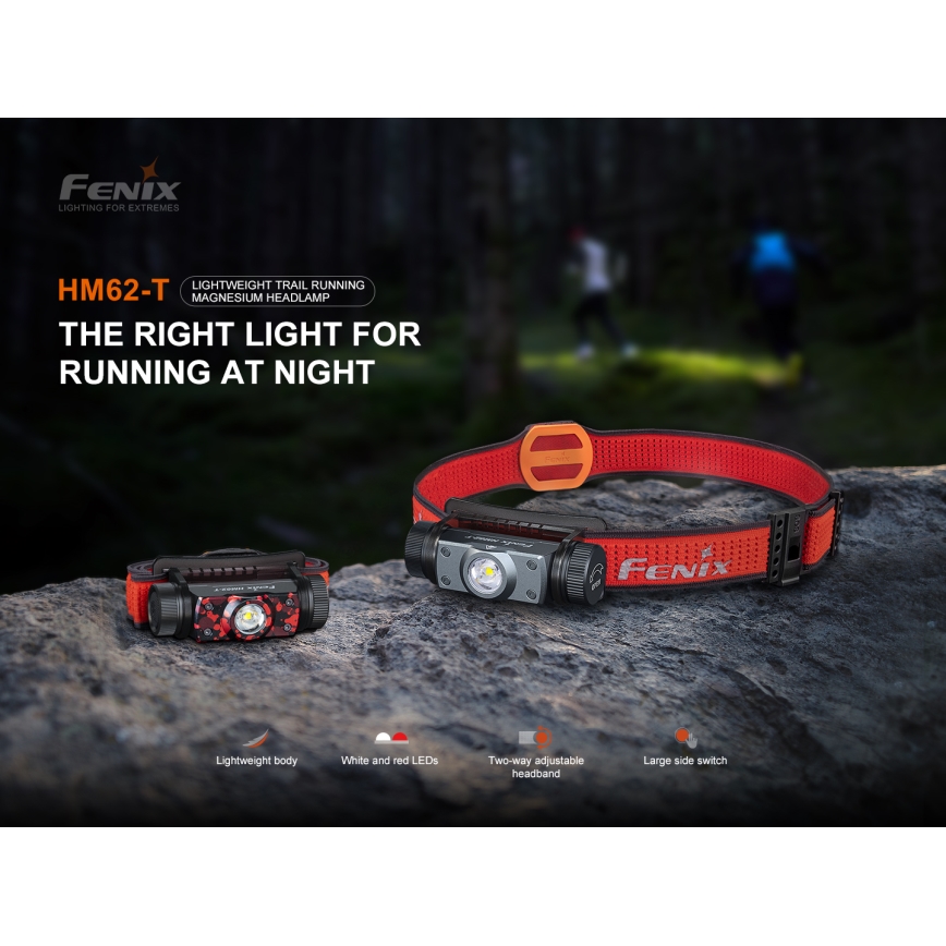 Fenix HM62TMGM - Dimmbare, aufladbare LED-Stirnlampe LED/USB IP68 1200 glänzend 280 h 3400 mAh