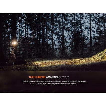 Fenix HM62TMGM - Dimmbare, aufladbare LED-Stirnlampe LED/USB IP68 1200 glänzend 280 h 3400 mAh