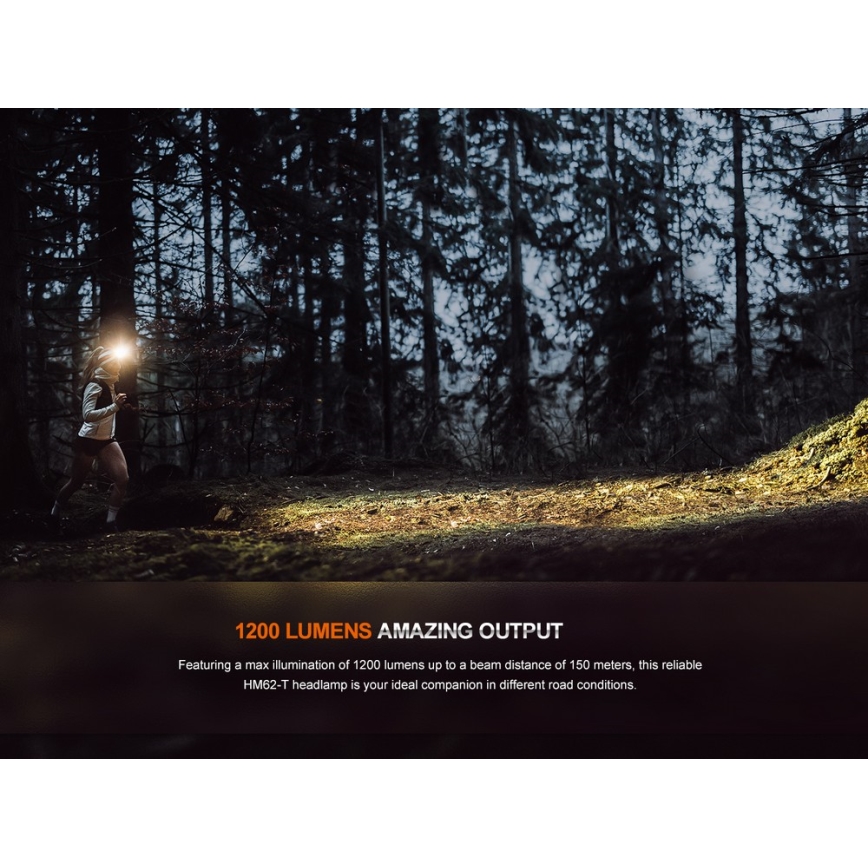 Fenix HM62TMGM - Dimmbare, aufladbare LED-Stirnlampe LED/USB IP68 1200 glänzend 280 h 3400 mAh