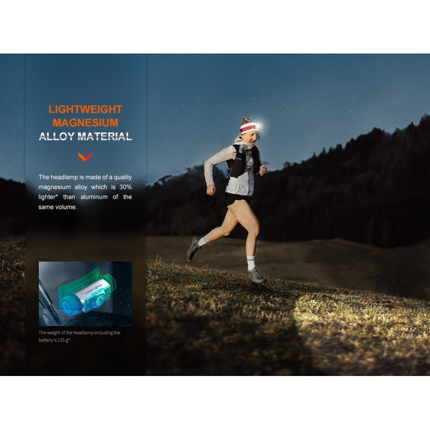Fenix HM62TMGM - Dimmbare, aufladbare LED-Stirnlampe LED/USB IP68 1200 glänzend 280 h 3400 mAh