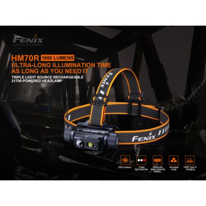 Fenix HM70R - Aufladbare LED-Stirnlampe 4xLED/1x21700 IP68 1600 glänzend 800 h 5000 mAh