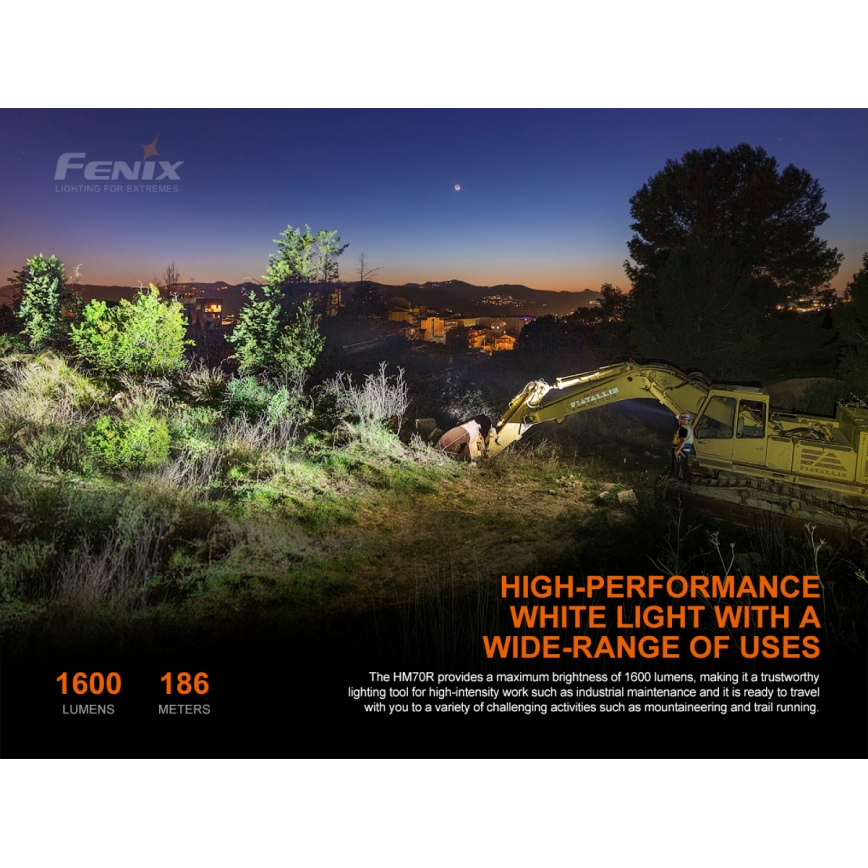 Fenix HM70R - Aufladbare LED-Stirnlampe 4xLED/1x21700 IP68 1600 glänzend 800 h 5000 mAh
