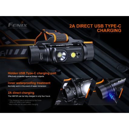 Fenix HM70R - Aufladbare LED-Stirnlampe 4xLED/1x21700 IP68 1600 glänzend 800 h 5000 mAh