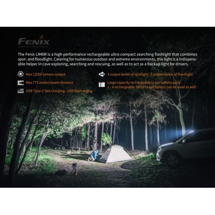 Fenix LR40R - Wiederaufladbare LED-Taschenlampe 19xLED/USB IP68