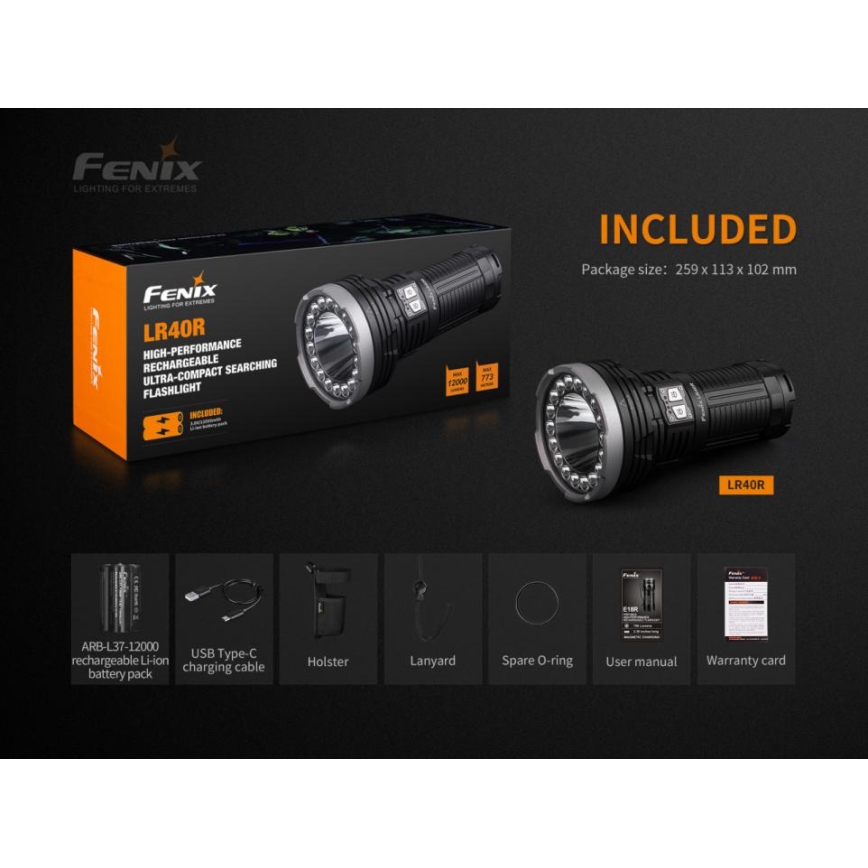 Fenix LR40R - Wiederaufladbare LED-Taschenlampe 19xLED/USB IP68