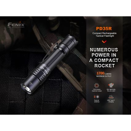 Fenix PD35R - LED Wiederaufladbare Taschenlampe LED/USB/2xCR123A IP68 1700 lm 100 h 3400 mAh