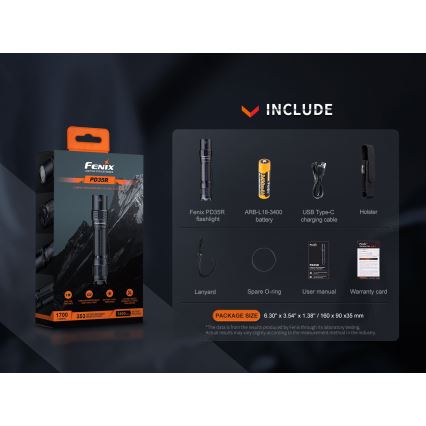 Fenix PD35R - LED Wiederaufladbare Taschenlampe LED/USB/2xCR123A IP68 1700 lm 100 h 3400 mAh