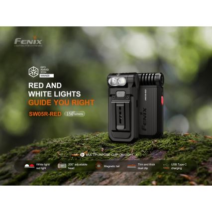 Fenix SW05RREDBLC - Dimmbare, aufladbare LED-Taschenlampe LED/USB IPX6 150 lm 49 h 700 mAh schwarz