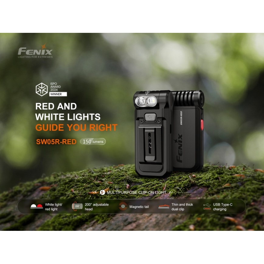 Fenix SW05RREDBLC - Dimmbare, aufladbare LED-Taschenlampe LED/USB IPX6 150 lm 49 h 700 mAh schwarz