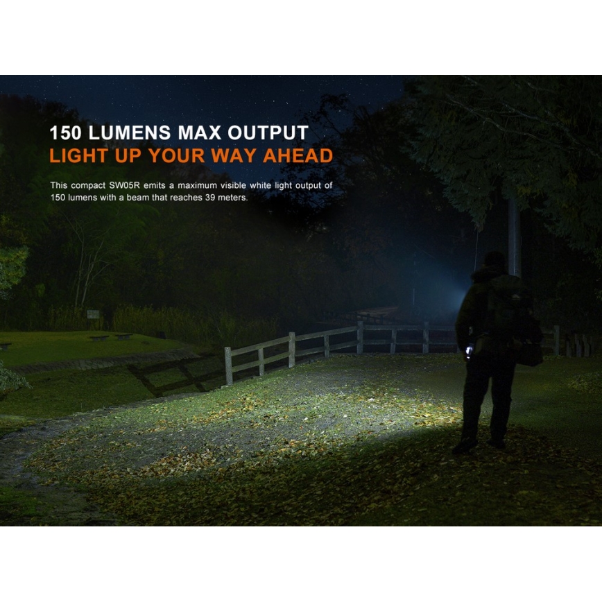 Fenix SW05RREDBLC - Dimmbare, aufladbare LED-Taschenlampe LED/USB IPX6 150 lm 49 h 700 mAh schwarz