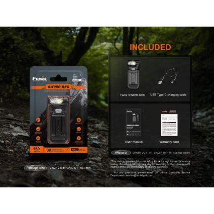 Fenix SW05RREDBLC - Dimmbare, aufladbare LED-Taschenlampe LED/USB IPX6 150 lm 49 h 700 mAh schwarz