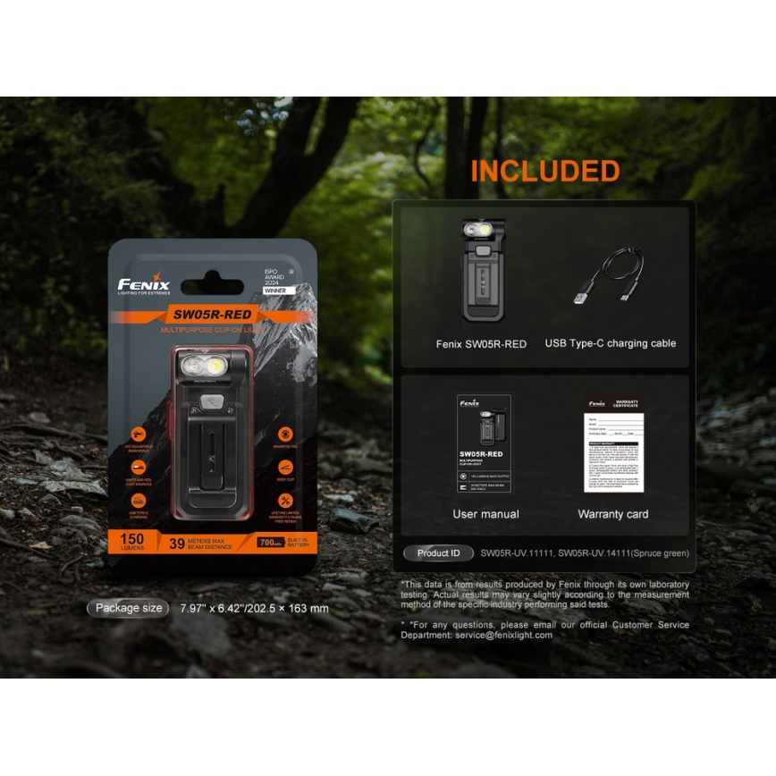 Fenix SW05RREDBLC - Dimmbare, aufladbare LED-Taschenlampe LED/USB IPX6 150 lm 49 h 700 mAh schwarz