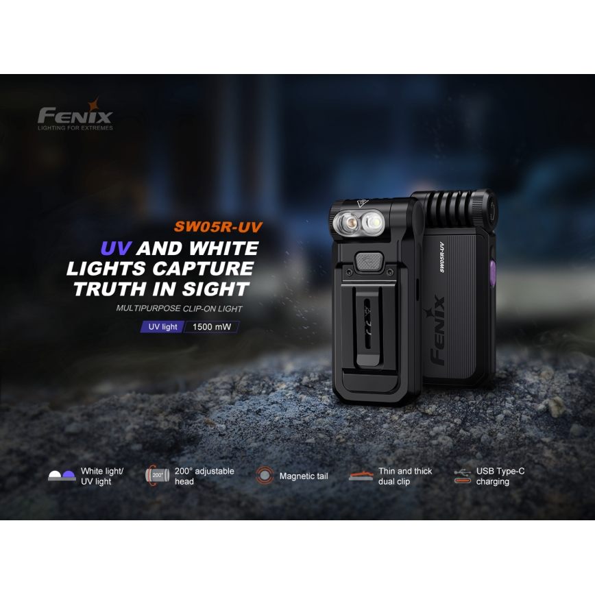 Fenix SW05RUVBLC - Dimmbare, aufladbare LED-Taschenlampe LED/USB IPX6 150 lm 49 h 700 mAh schwarz