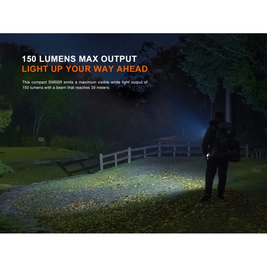 Fenix SW05RUVBLC - Dimmbare, aufladbare LED-Taschenlampe LED/USB IPX6 150 lm 49 h 700 mAh schwarz
