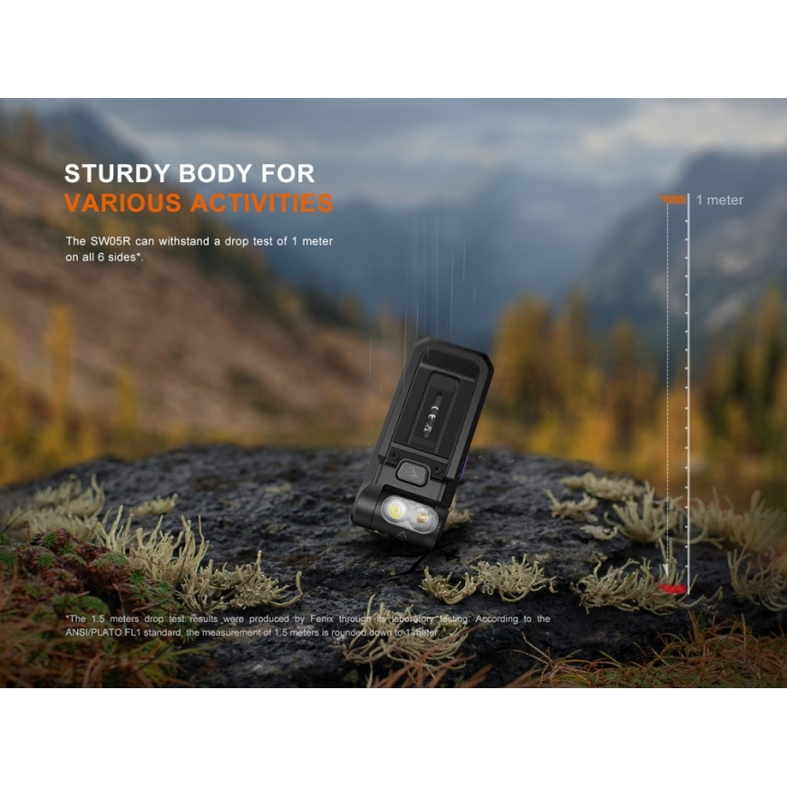 Fenix SW05RUVBLC - Dimmbare, aufladbare LED-Taschenlampe LED/USB IPX6 150 lm 49 h 700 mAh schwarz