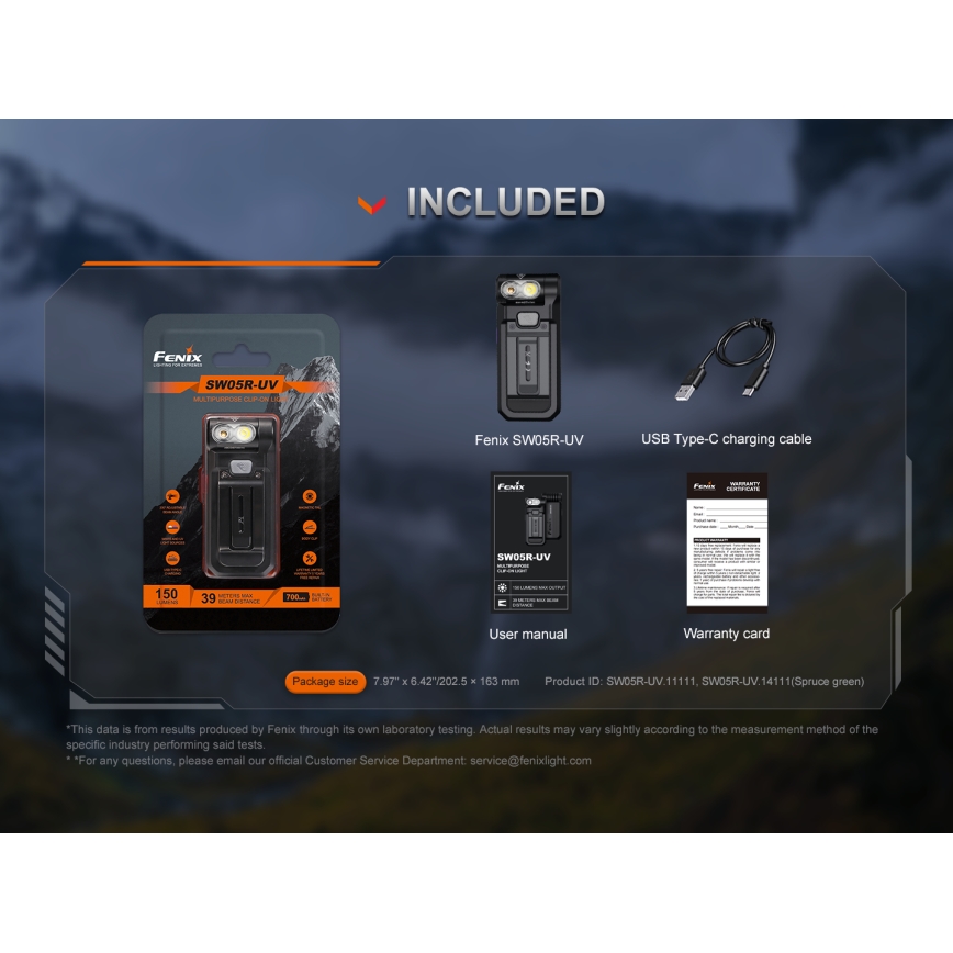 Fenix SW05RUVBLC - Dimmbare, aufladbare LED-Taschenlampe LED/USB IPX6 150 lm 49 h 700 mAh schwarz