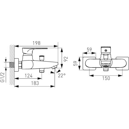 FERRO - Wannenarmatur ALGEO SQUARE glänzender Chrom