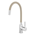 FERRO - Wasserhahn (Armatur) mit flexiblem Arm glänzendes Chrom/beige