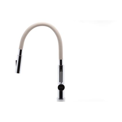 FERRO - Wasserhahn (Armatur) mit flexiblem Arm glänzendes Chrom/beige