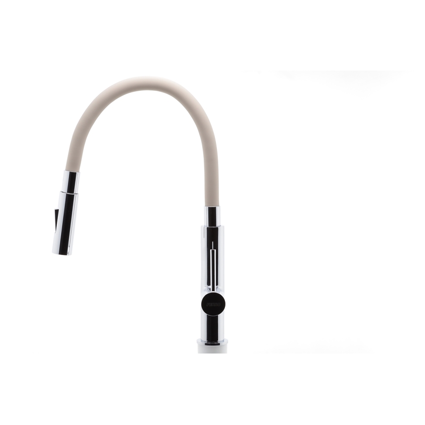 FERRO - Wasserhahn (Armatur) mit flexiblem Arm glänzendes Chrom/beige