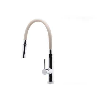 FERRO - Wasserhahn (Armatur) mit flexiblem Arm glänzendes Chrom/beige
