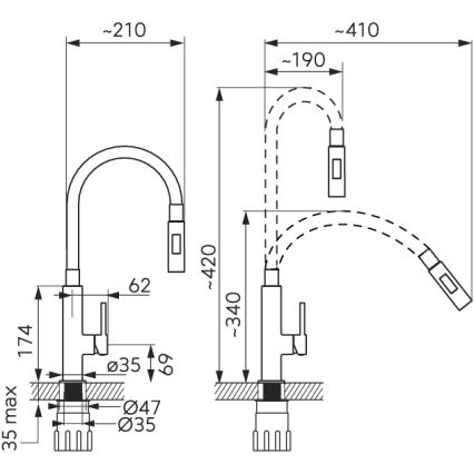 FERRO - Wasserhahn (Armatur) mit flexiblem Arm glänzendes Chrom/schwarz