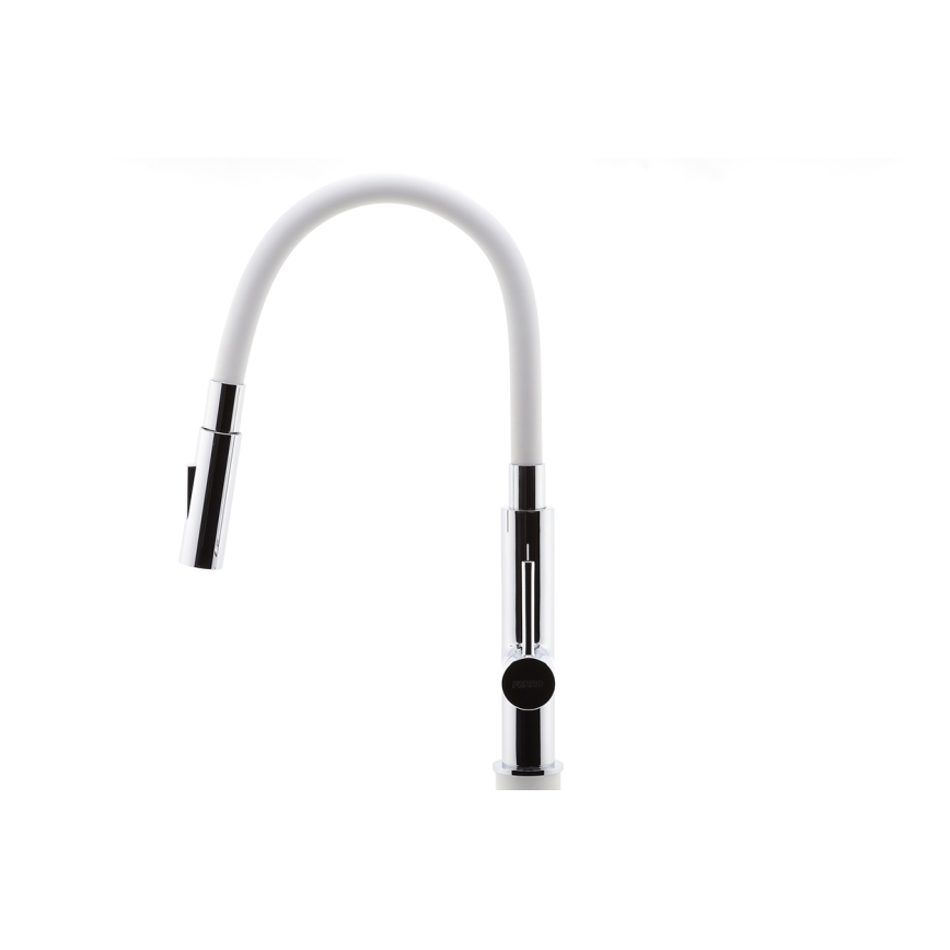 FERRO - Wasserhahn (Armatur) mit flexiblem Arm glänzendes Chrom/weiß