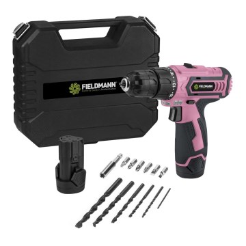 Fieldmann - Akku-Bohrmaschine mit Zubehör 12V 1300 mAh rosa/schwarz