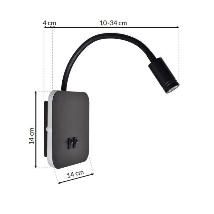 Flexible, kleine LED-Wandleuchte BASE 1xLED/8W+1xLED/2W/230V schwarz/silbern