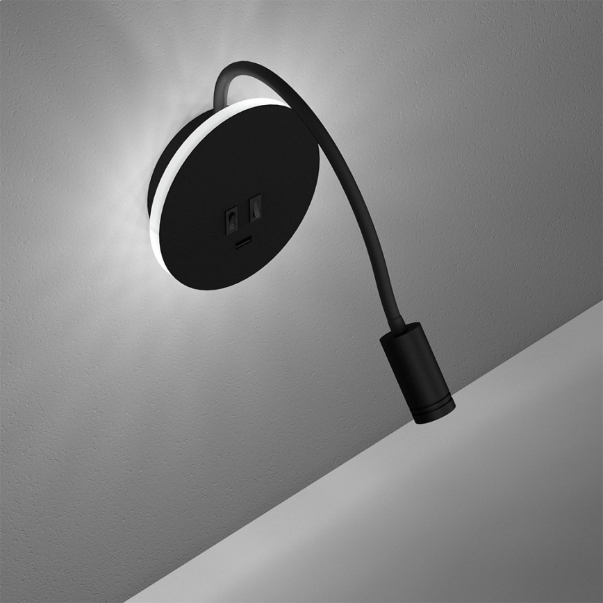 Flexible, kleine LED-Wandleuchte BASE 1xLED/8W+1xLED/2W/230V schwarz/silbern