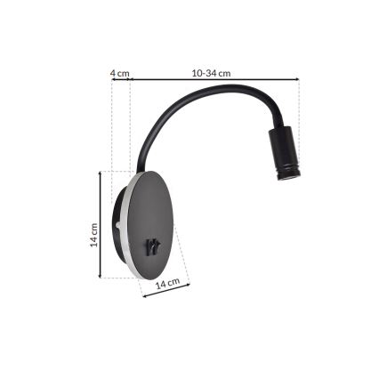 Flexible, kleine LED-Wandleuchte BASE 1xLED/8W+1xLED/2W/230V schwarz/silbern