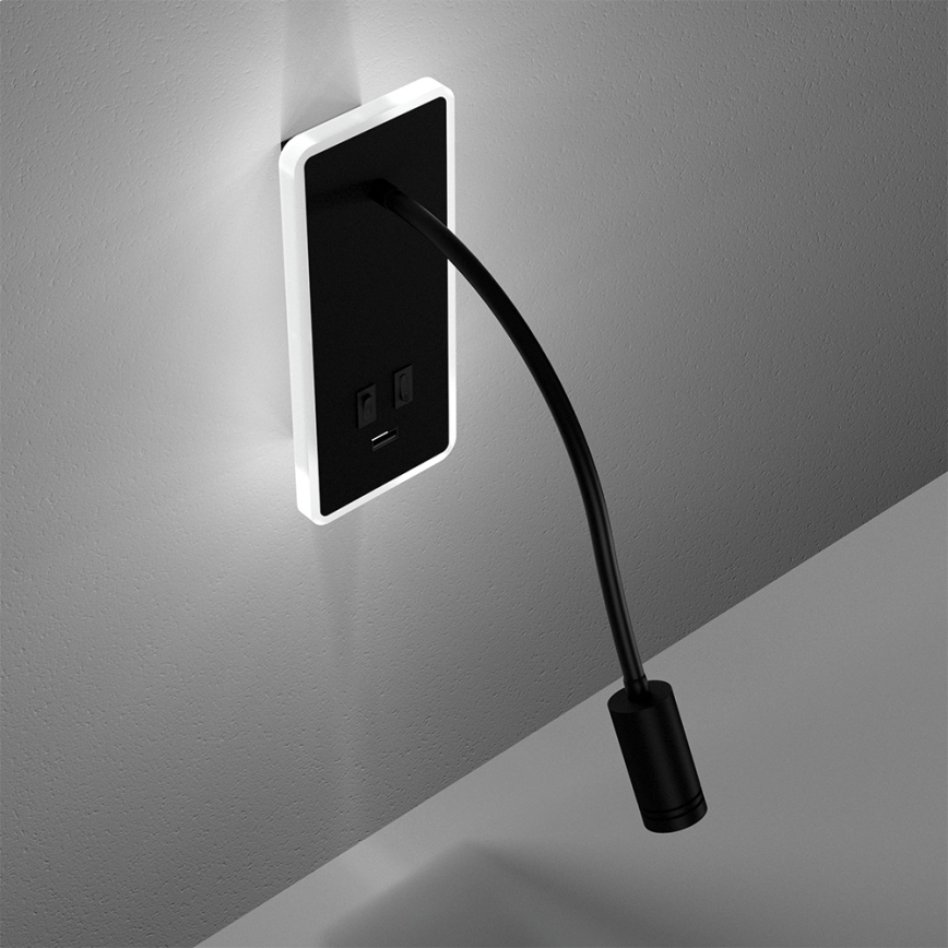 Flexible, kleine LED-Wandleuchte mit USB BASE 1xLED/8W+1xLED/2W/230V schwarz