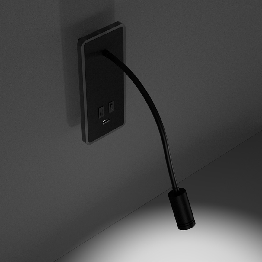 Flexible, kleine LED-Wandleuchte mit USB BASE 1xLED/8W+1xLED/2W/230V schwarz