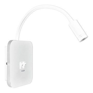 Flexible, kleine LED-Wandleuchte mit USB BASE 1xLED/8W + 1xLED/2W/230V weiß