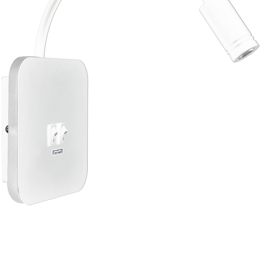 Flexible, kleine LED-Wandleuchte mit USB BASE 1xLED/8W + 1xLED/2W/230V weiß