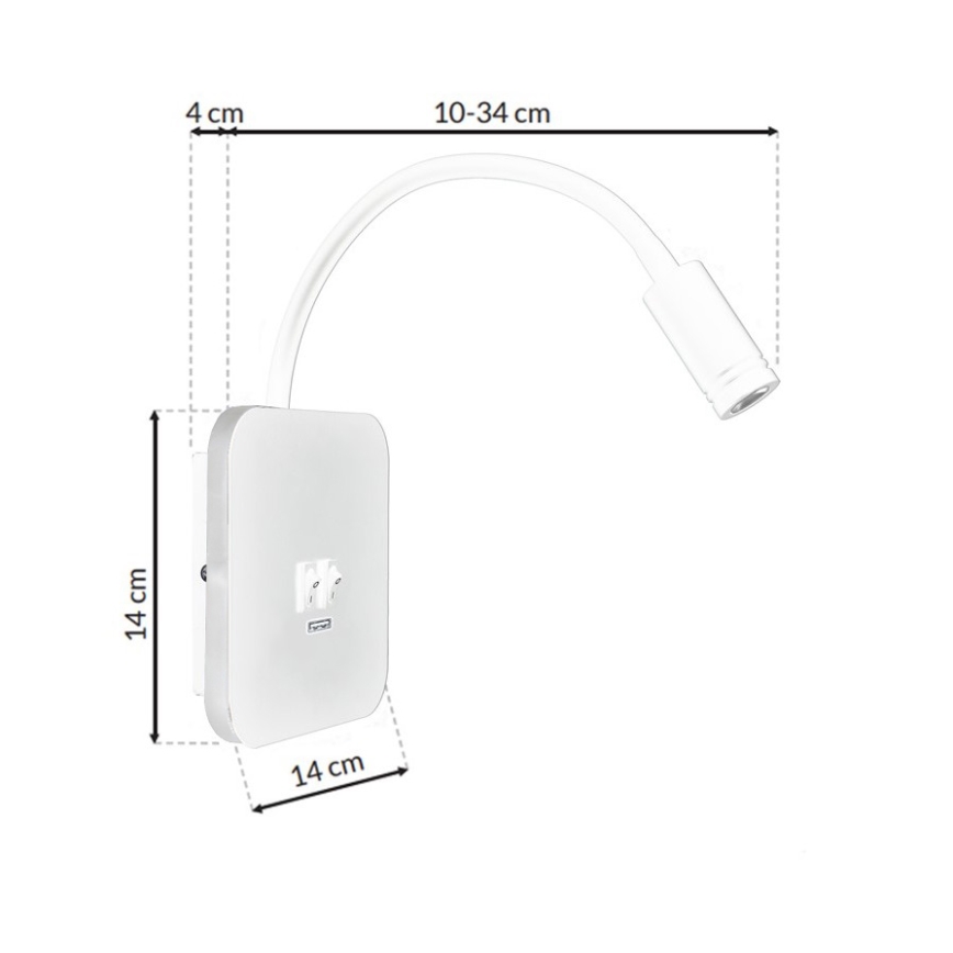 Flexible, kleine LED-Wandleuchte mit USB BASE 1xLED/8W + 1xLED/2W/230V weiß