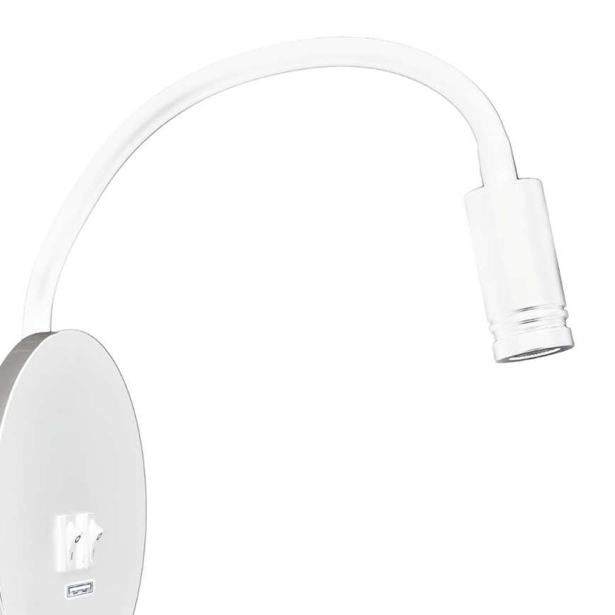 Flexible, kleine LED-Wandleuchte mit USB BASE 1xLED/8W+1xLED/2W/230V weiß/silbern