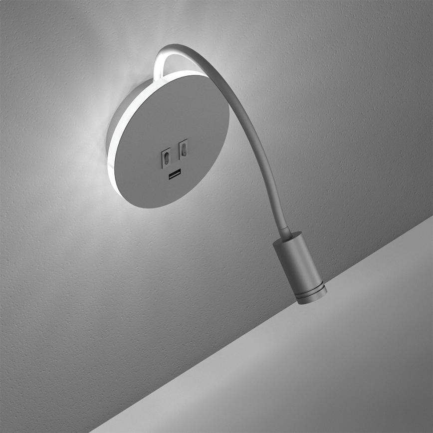 Flexible, kleine LED-Wandleuchte mit USB BASE 1xLED/8W+1xLED/2W/230V weiß/silbern