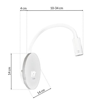 Flexible, kleine LED-Wandleuchte mit USB BASE 1xLED/8W+1xLED/2W/230V weiß/silbern
