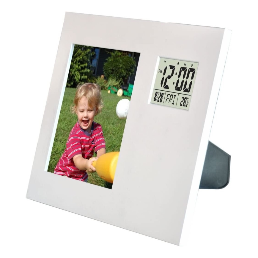 Fotorahmen mit Digitaluhr und Thermometer 2×AAA