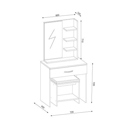 Frisiertisch OLIVIA 143x72 cm + Hocker 40x40 cm braun/weiß