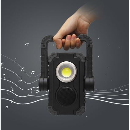 Fulgur 39947 - LED Wiederaufladbarer Scheinwerfer LED/10W/3,7V mit einem Lautsprecher 5W IP44 + USB-Anschluss