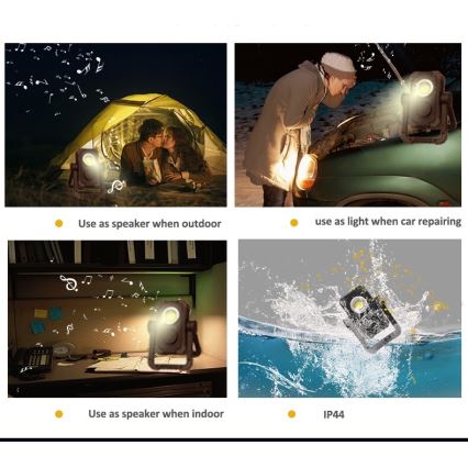 Fulgur 39947 - LED Wiederaufladbarer Scheinwerfer LED/10W/3,7V mit einem Lautsprecher 5W IP44 + USB-Anschluss