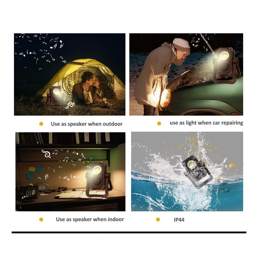 Fulgur 39947 - LED Wiederaufladbarer Scheinwerfer LED/10W/3,7V mit einem Lautsprecher 5W IP44 + USB-Anschluss