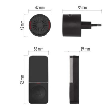 Funk-Türklingel für Steckdose 230V + 1xCR2032 schwarz