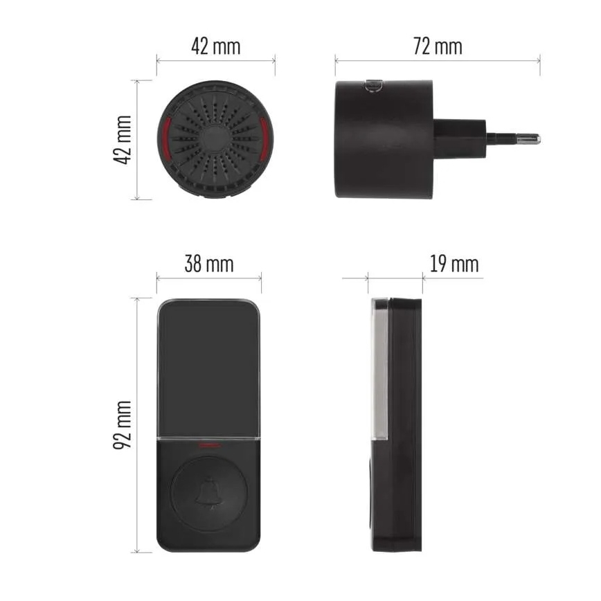 Funk-Türklingel für Steckdose 230V + 1xCR2032 schwarz