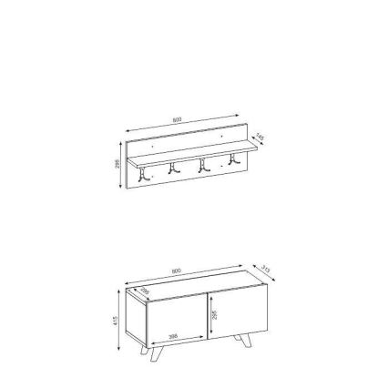 Garderobe LORES 29,5x80 cm + Schuhschrank 41,5x80 cm braun/weiß