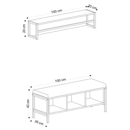 Garderobe SHANA 24x100 cm + Schuhschrank 43x100 cm braun/schwarz