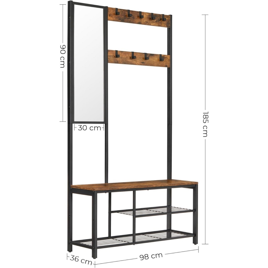 Garderobenständer mit Spiegel NAVOR, braun/schwarz