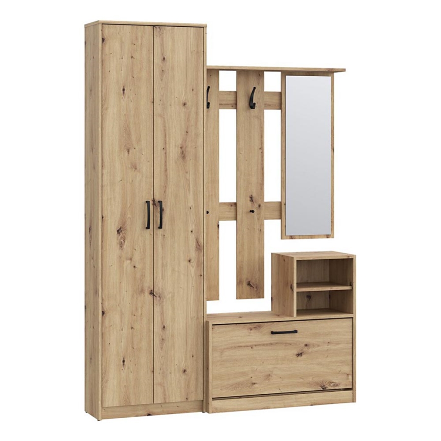 Garderobenwand KAVI mit Spiegel, Artisan-Eiche